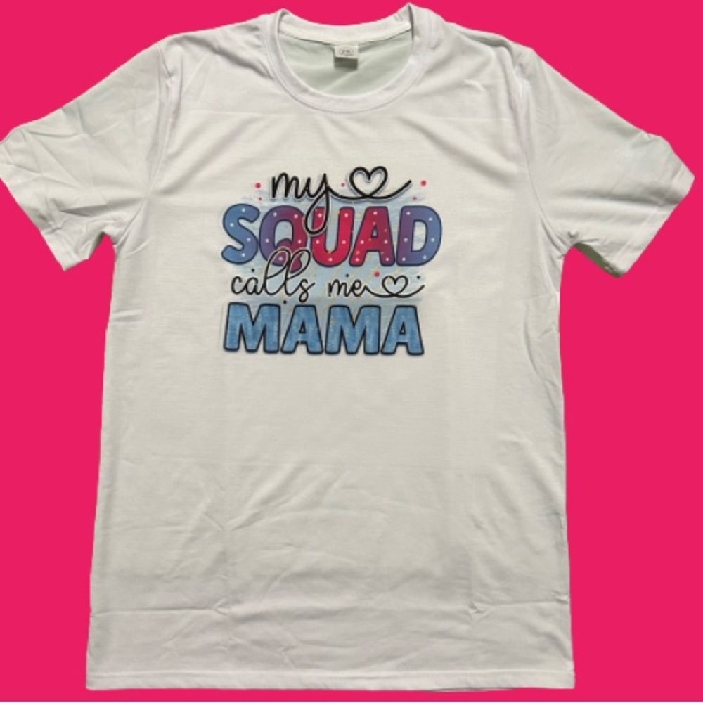 Custom made Mother’s Day White medium polyester T-Shirt with sublimation design.